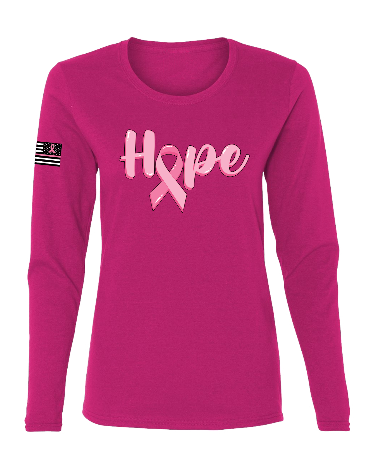 Collection Designs Breast Cancer Awareness USA Flag Women Pink Long Sleeve - Picture 15 of 22