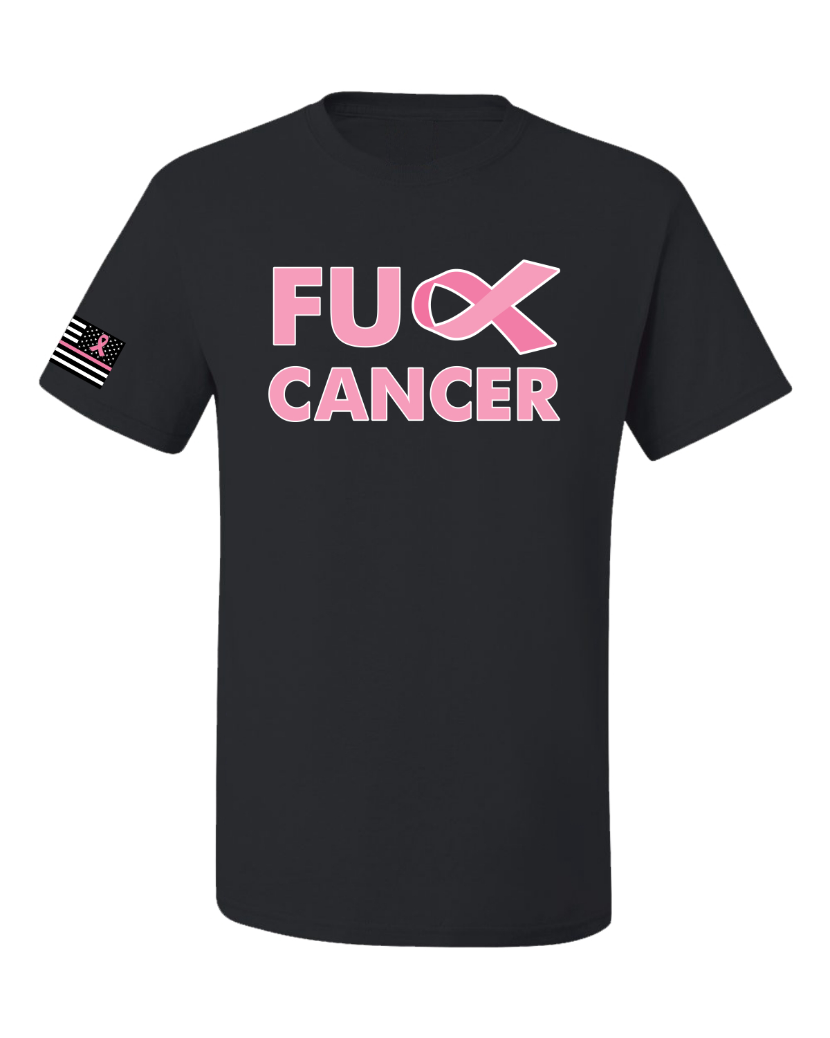 Collection Designs Breast Cancer Awareness US Flag Pride Unisex Black T-Shirt