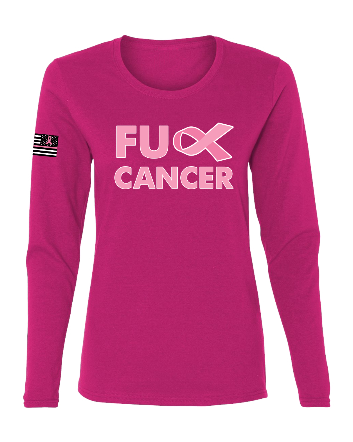 Collection Designs Breast Cancer Awareness USA Flag Women Pink Long Sleeve - Picture 22 of 22