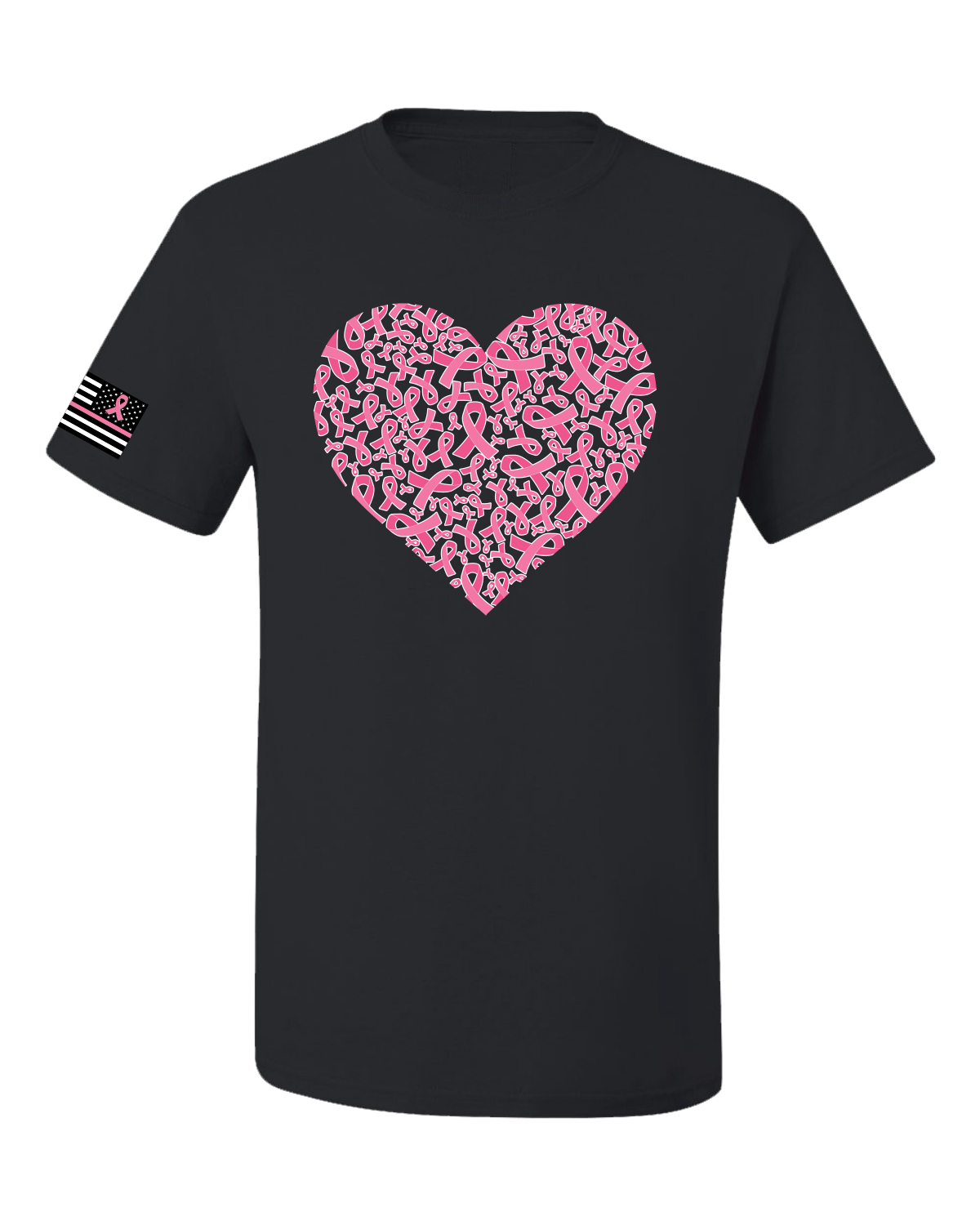 Collection Designs Breast Cancer Awareness US Flag Pride Unisex Black T-Shirt