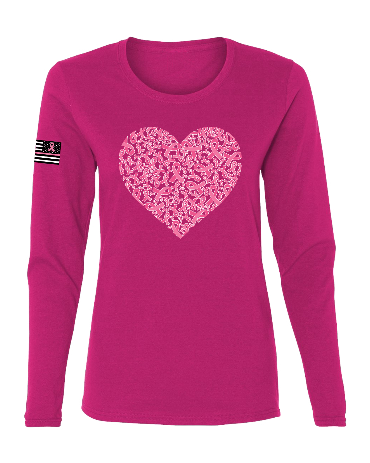 Collection Designs Breast Cancer Awareness USA Flag Women Pink Long Sleeve - Picture 7 of 22