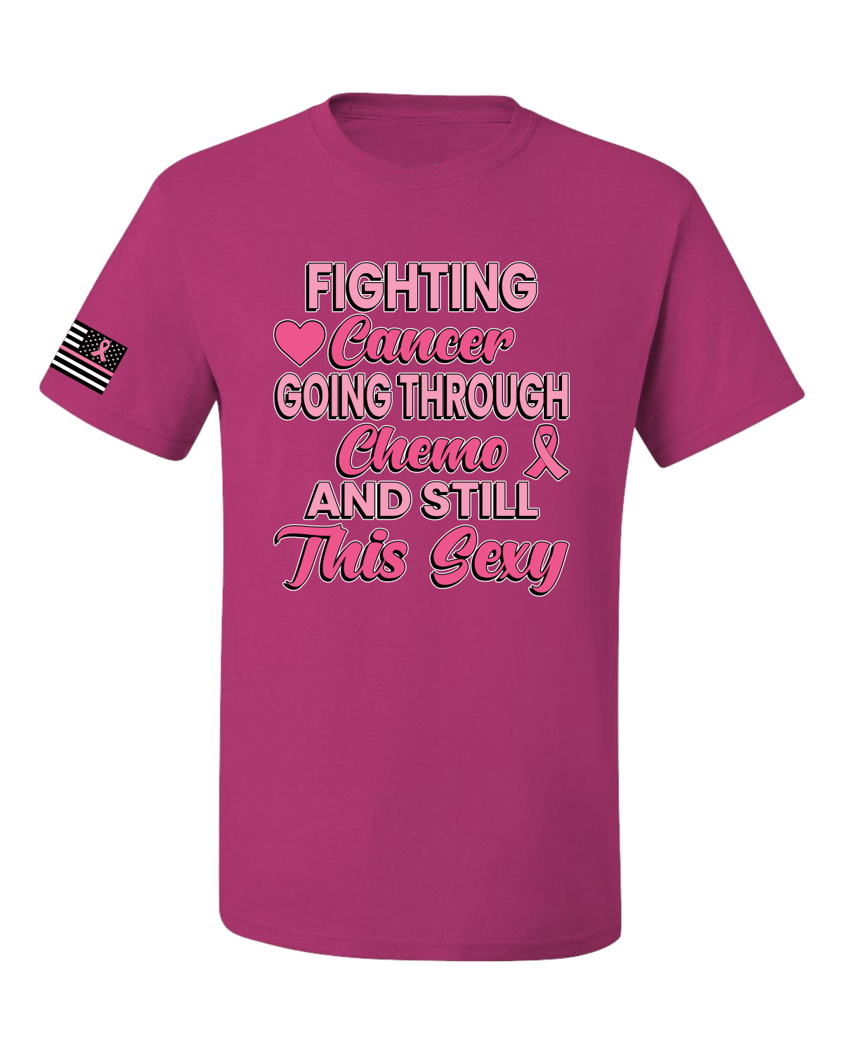 Collection Designs Breast Cancer Awareness US Flag Sleeve Unisex Pink T-Shirt - Bild 20 von 22
