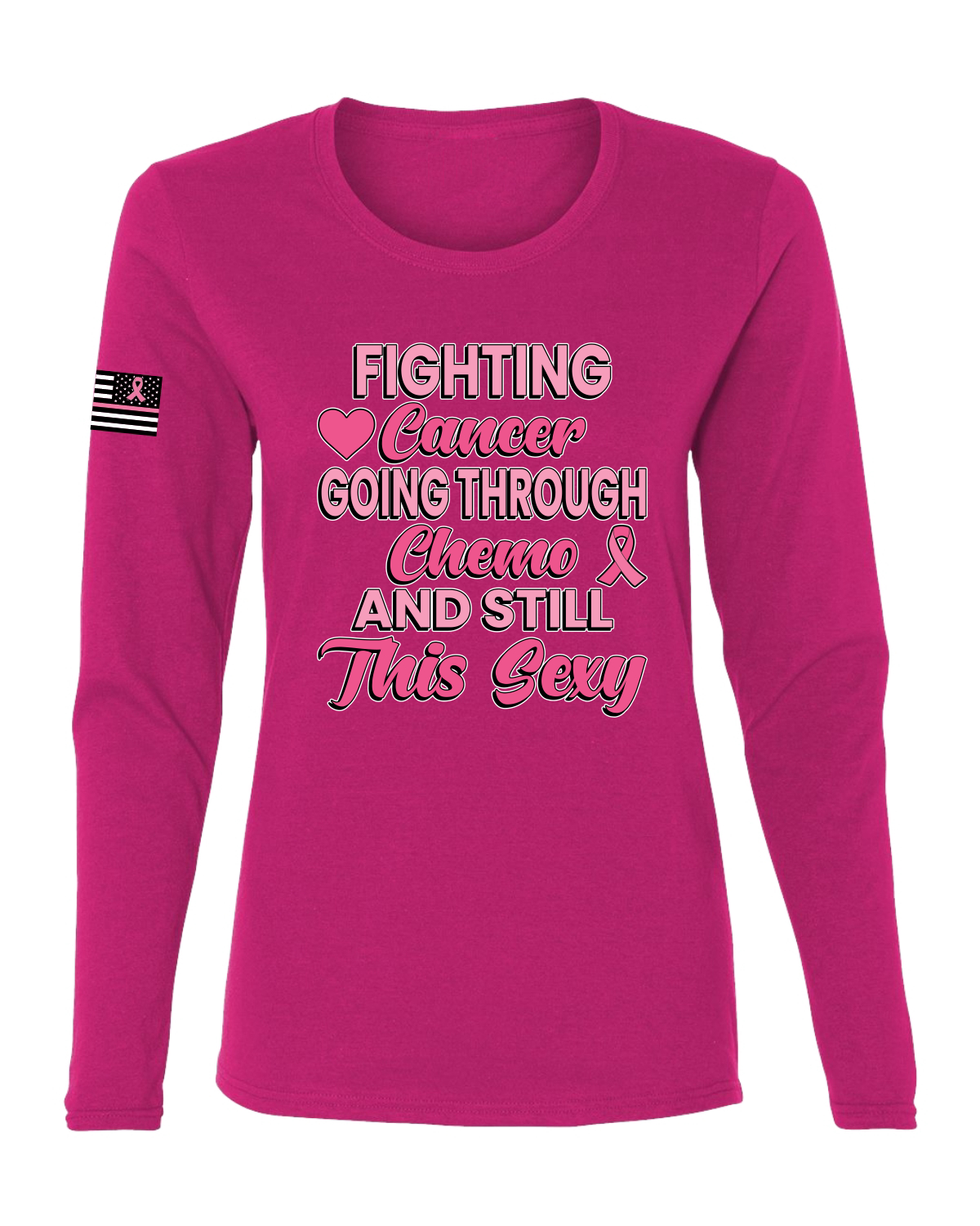 Collection Designs Breast Cancer Awareness USA Flag Women Pink Long Sleeve - Picture 20 of 22