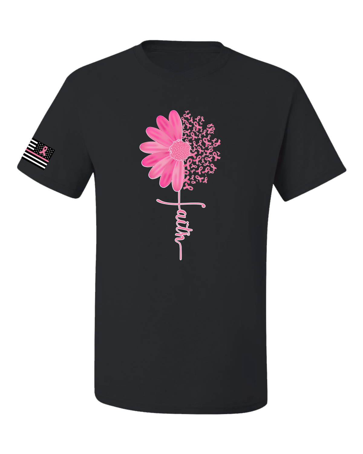 Collection Designs Breast Cancer Awareness US Flag Pride Unisex Black T-Shirt