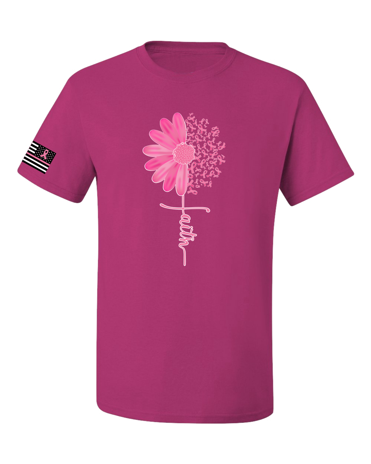Collection Designs Breast Cancer Awareness US Flag Sleeve Unisex Pink T-Shirt - Bild 18 von 22
