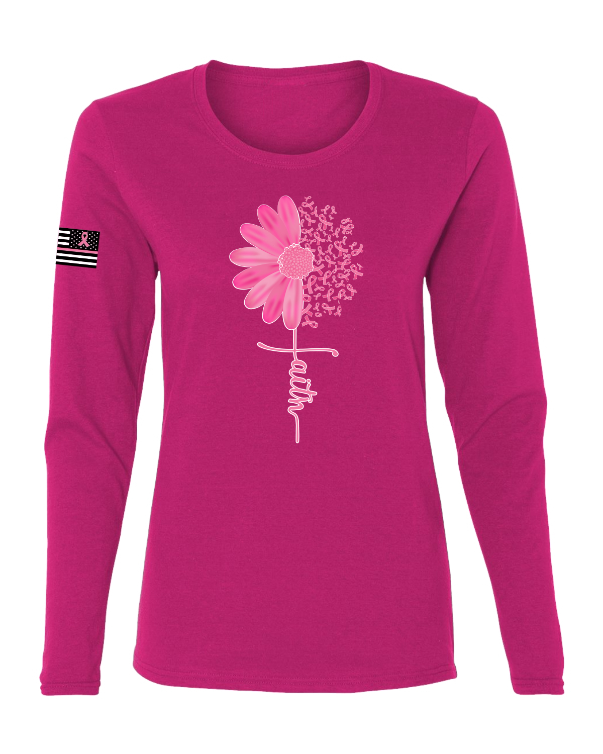 Collection Designs Breast Cancer Awareness USA Flag Women Pink Long Sleeve - Picture 18 of 22