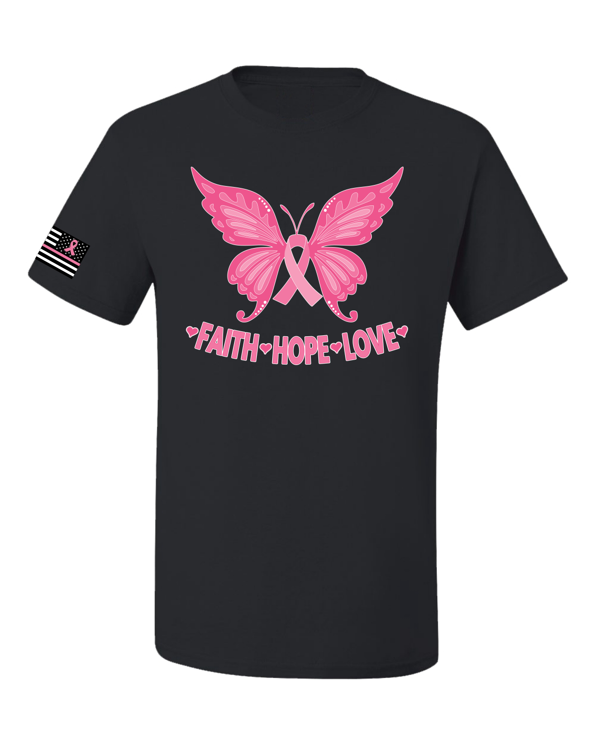 Collection Designs Breast Cancer Awareness US Flag Pride Unisex Black T-Shirt