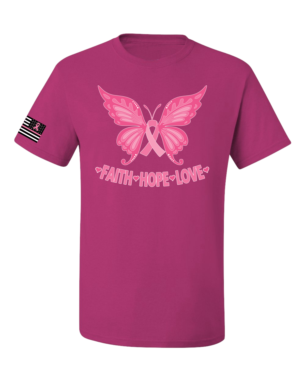 Collection Designs Breast Cancer Awareness US Flag Sleeve Unisex Pink T-Shirt - Bild 13 von 22