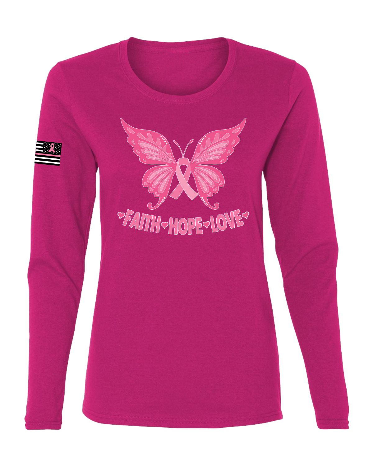 Collection Designs Breast Cancer Awareness USA Flag Women Pink Long Sleeve - Picture 13 of 22