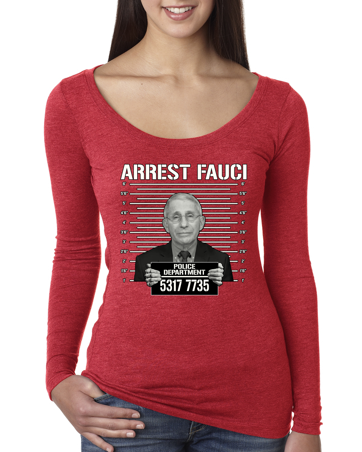 thumbnail 8  - Arrest Fauci Mugshot Political Womens Scoop Long Sleeve Top
