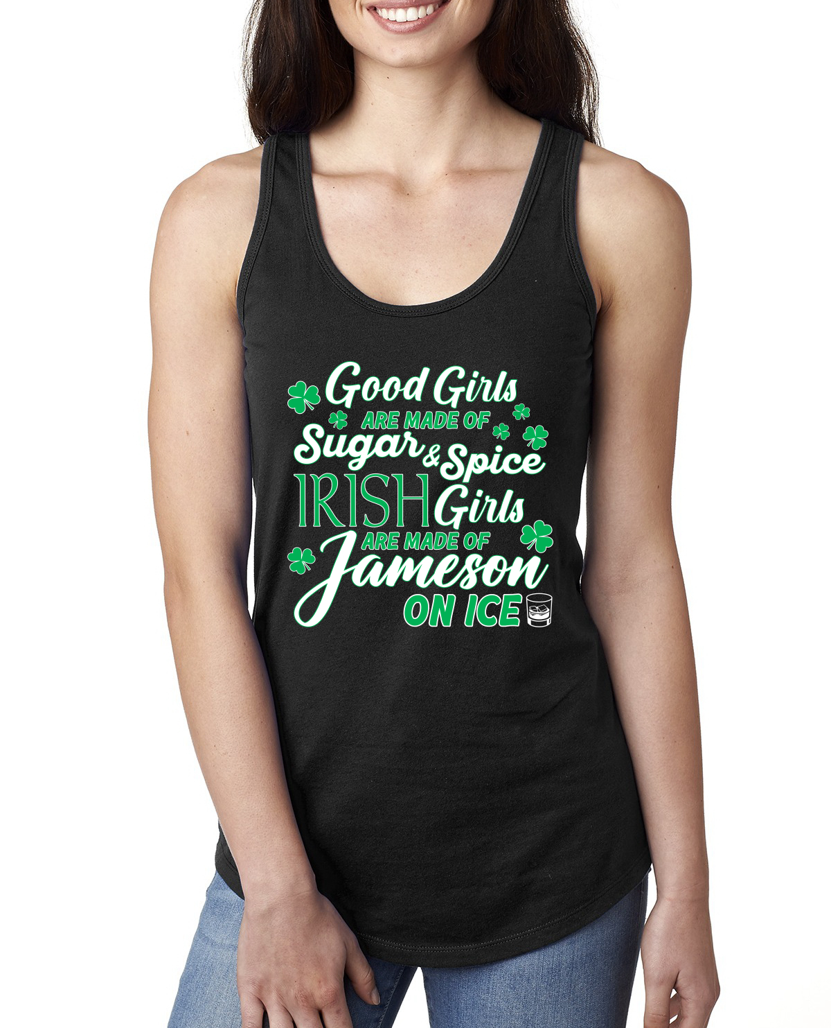 Irish Girls are Made of Jameson On Ice St Patricks Day Ladies Racerback Tank Top - Picture 3 of 6