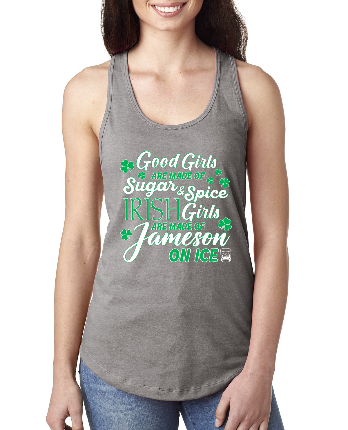 Irish Girls are Made of Jameson On Ice St Patricks Day Ladies Racerback Tank Top - Picture 4 of 6