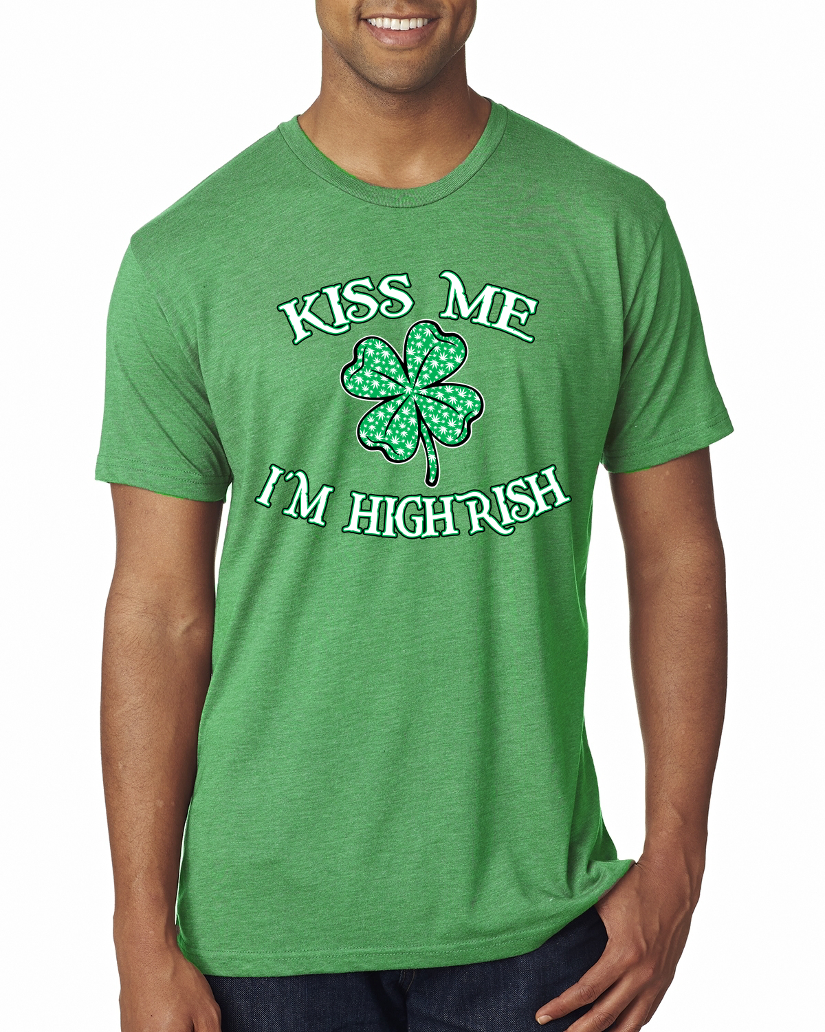 Kiss Me Im Highrish St Patricks Day Clover Men Premium Tri Blend Tshirt - Picture 3 of 6