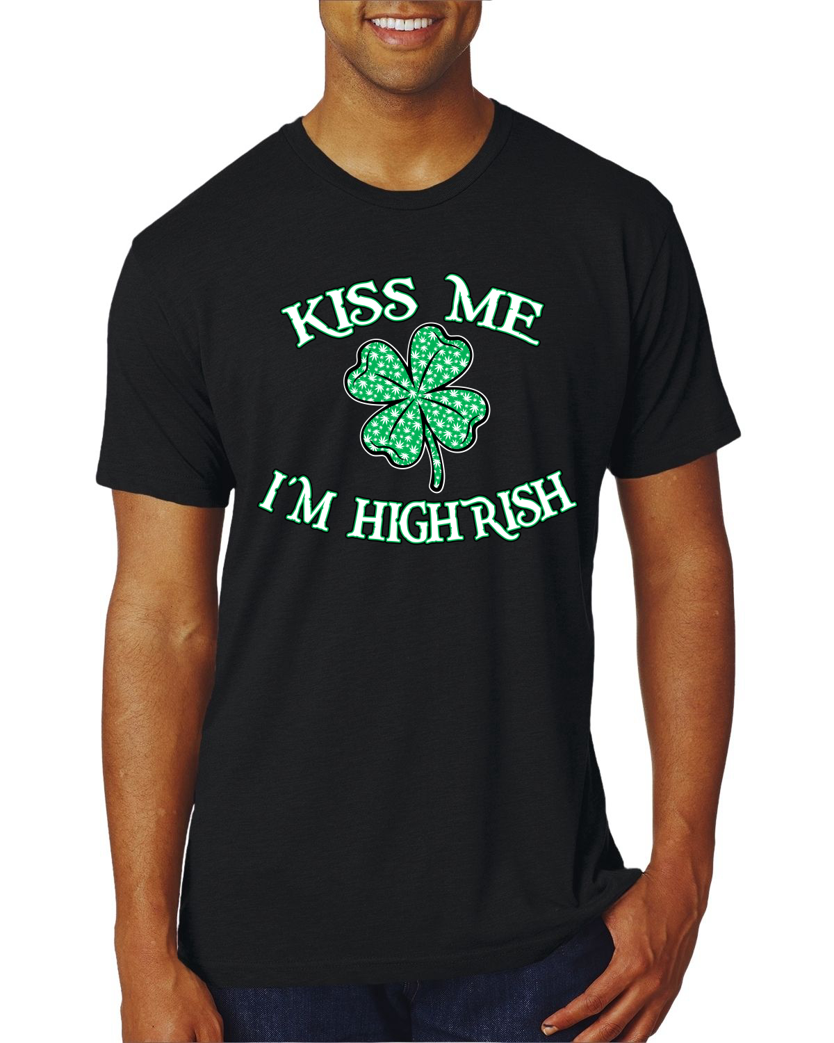Kiss Me Im Highrish St Patricks Day Clover Men Premium Tri Blend Tshirt - Picture 6 of 6