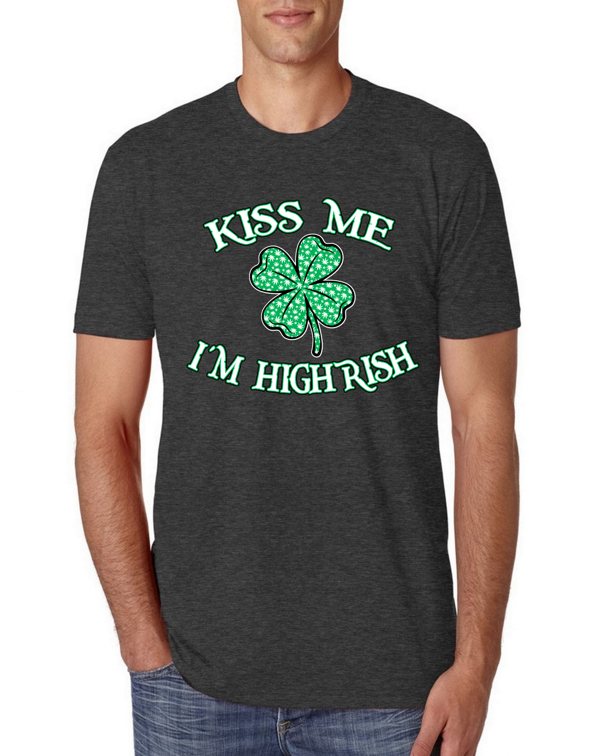 Kiss Me Im Highrish St Patricks Day Clover Men Premium Tri Blend Tshirt - Picture 5 of 6