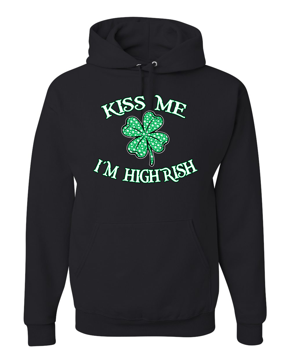 Kiss Me Im Highrish St Patricks Day Clover Hooded Sweater - Picture 3 of 6