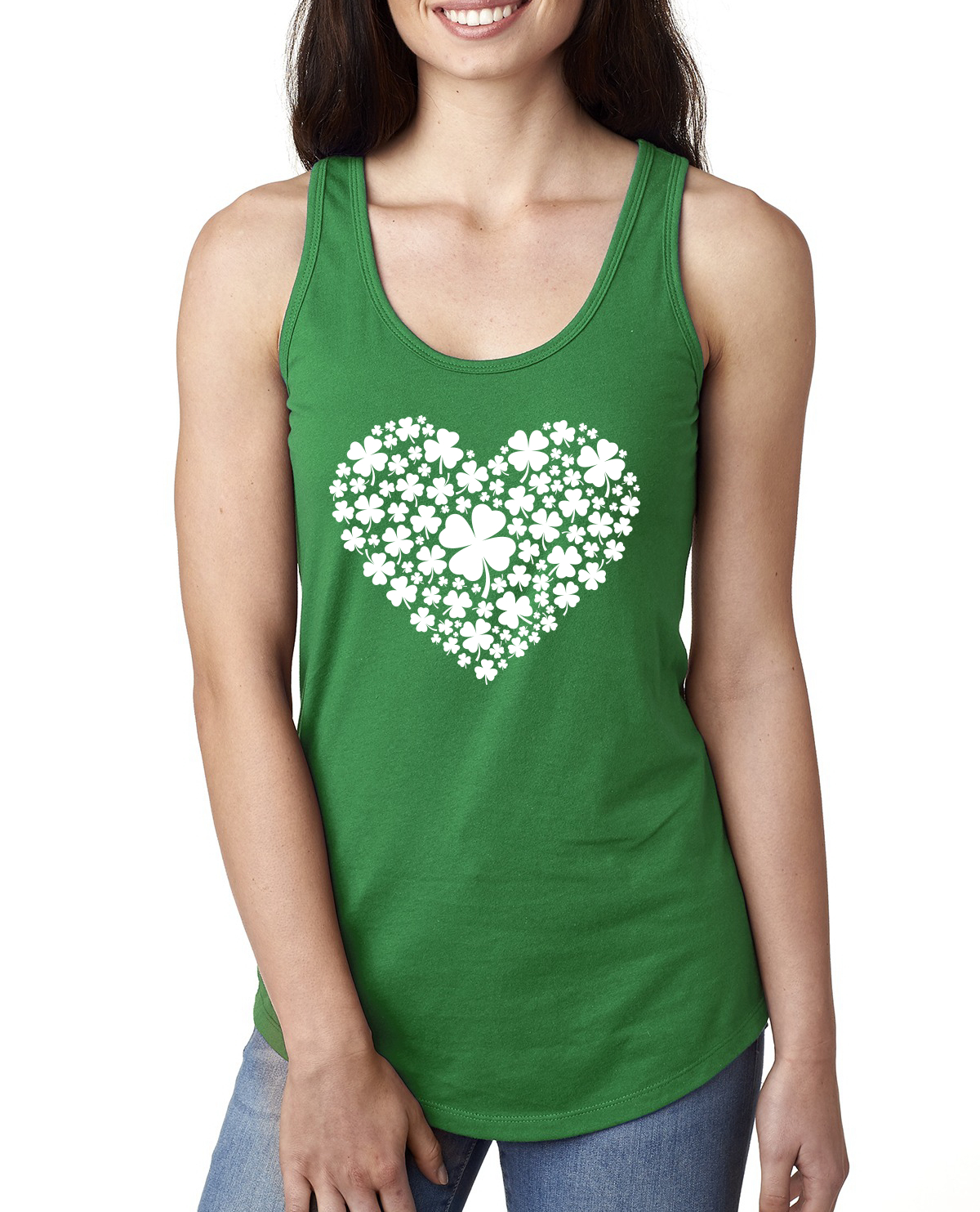 Lucky Clover Shamrock Heart St Patricks Day Ladies Racerback Tank Top - Picture 3 of 3