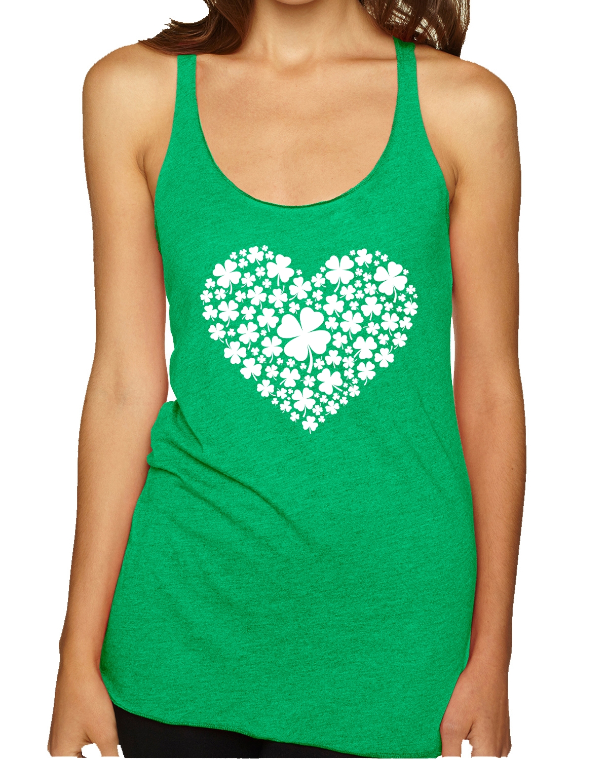 Top sin mangas Lucky Clover Trébol Corazón St Patricks Día Tri-Mezcla Racerback - Imagen 3 de 3