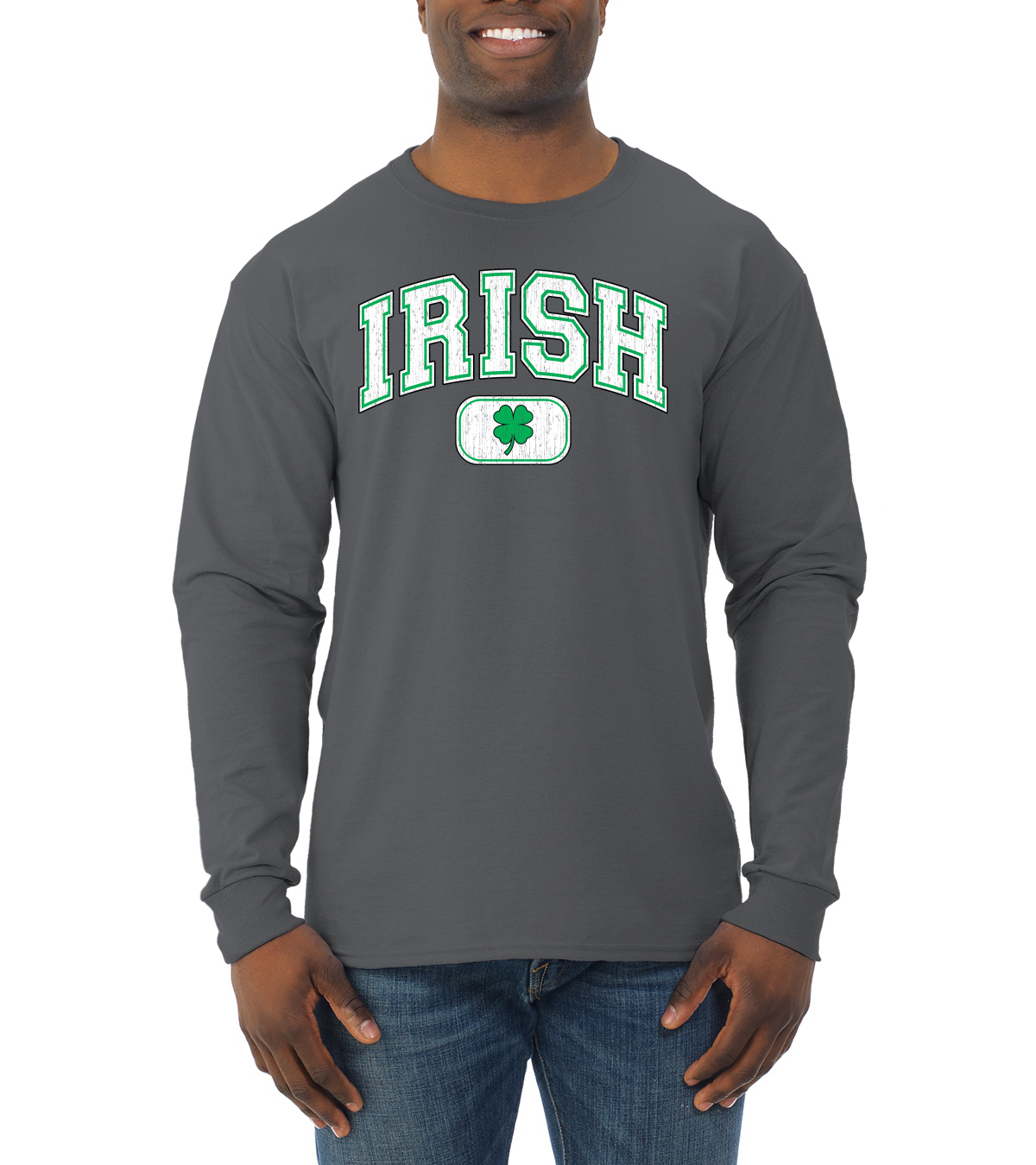 Vintage Irish Shamrock Retro St Patricks Day Men Long Sleeve Shirt - Picture 4 of 6