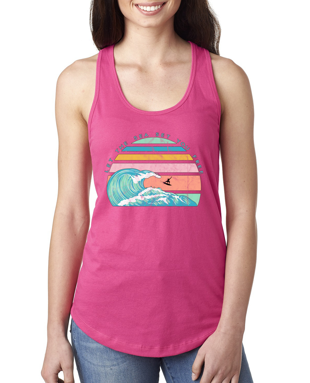 Retro Let The Sea Set You Free Outdoor Ladies Racerback Tank Top - Picture 13 of 14