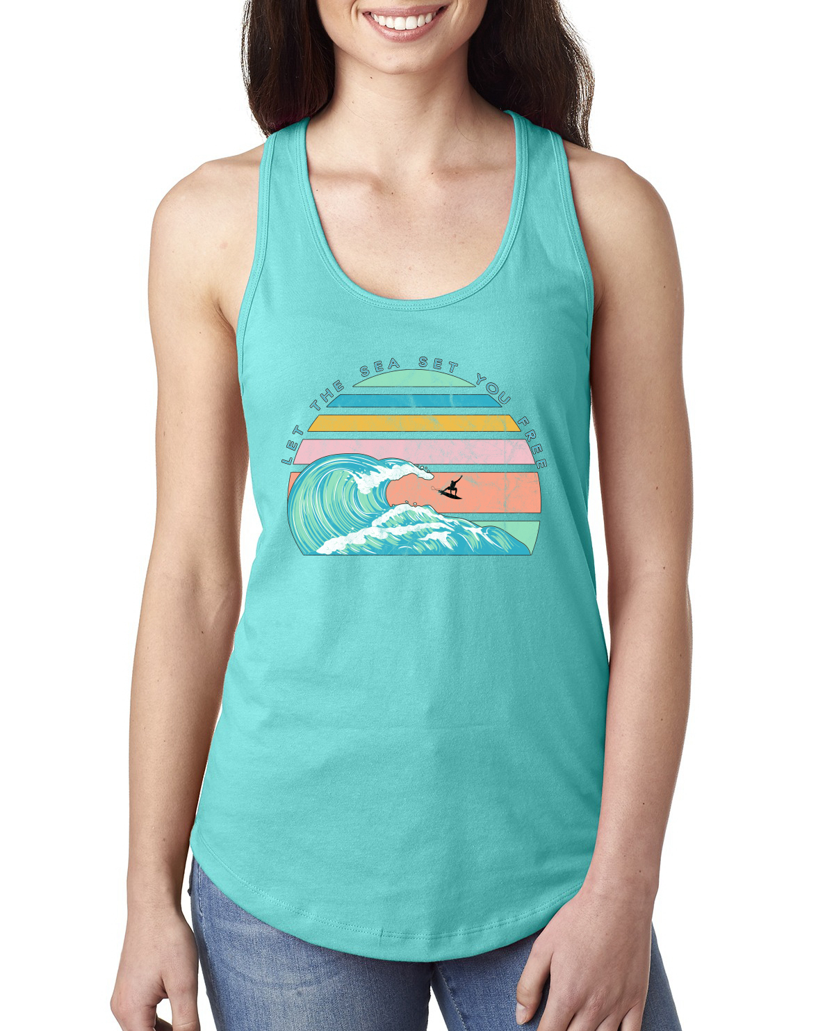Retro Let The Sea Set You Free Outdoor Ladies Racerback Tank Top - Picture 14 of 14