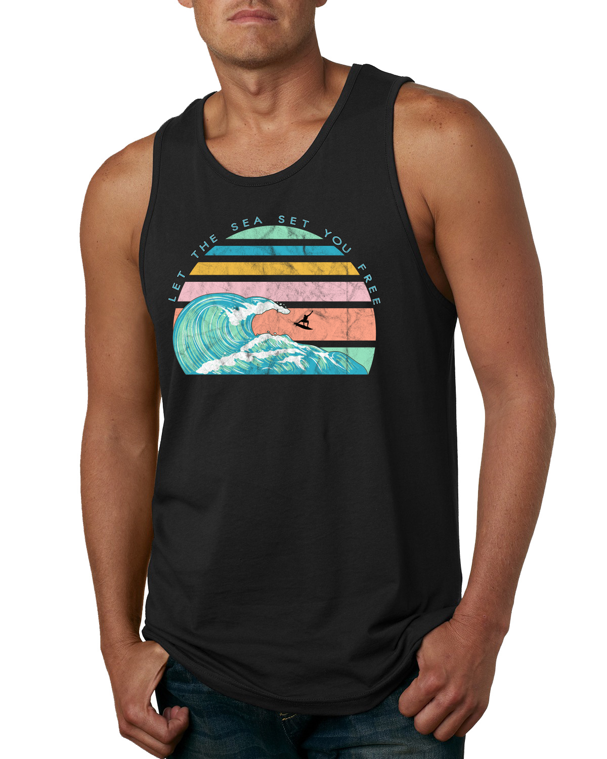 Camiseta sin mangas Retro Let The Sea Set You Free Outdoor para hombre - Imagen 2 de 8