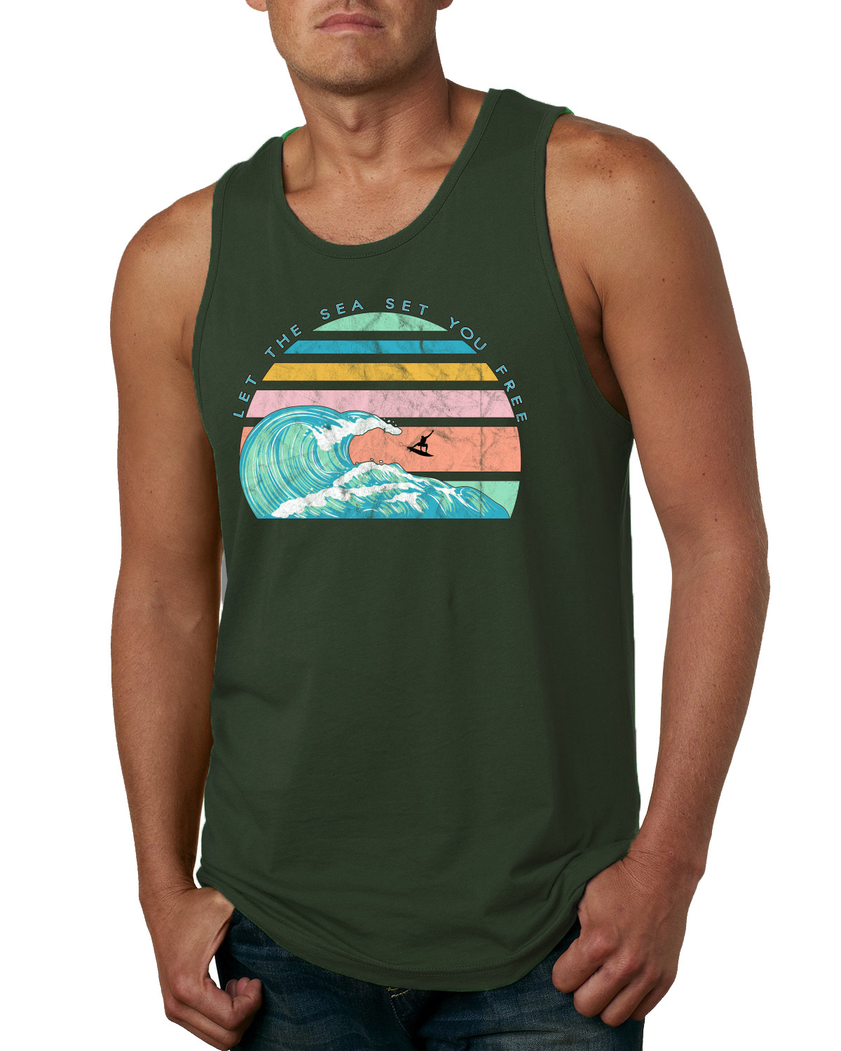 Camiseta sin mangas Retro Let The Sea Set You Free Outdoor para hombre - Imagen 3 de 8
