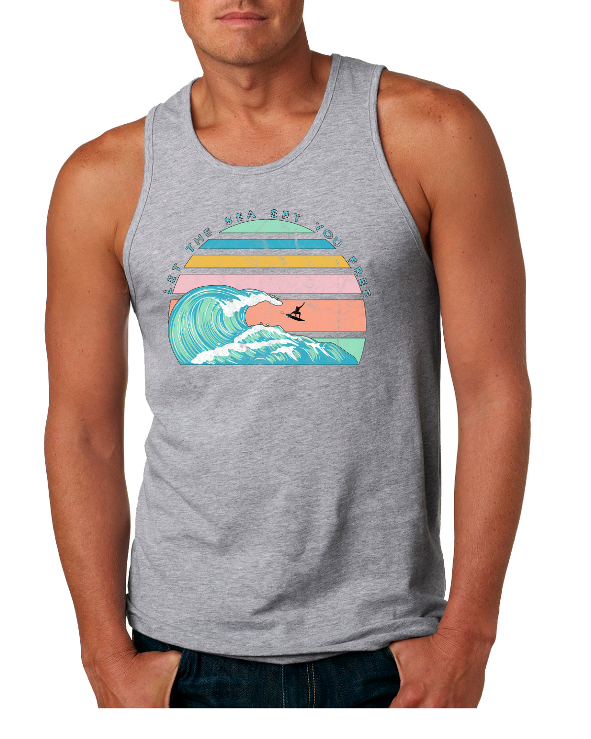 Camiseta sin mangas Retro Let The Sea Set You Free Outdoor para hombre - Imagen 4 de 8