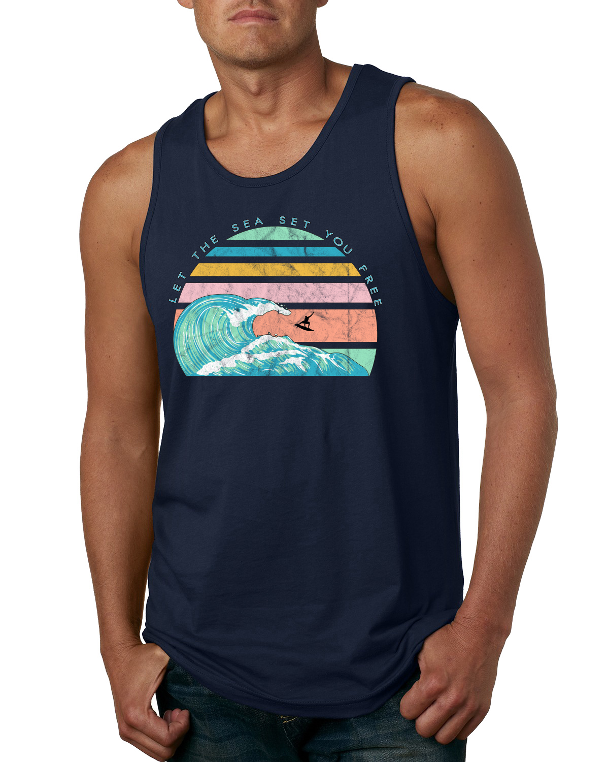 Camiseta sin mangas Retro Let The Sea Set You Free Outdoor para hombre - Imagen 5 de 8
