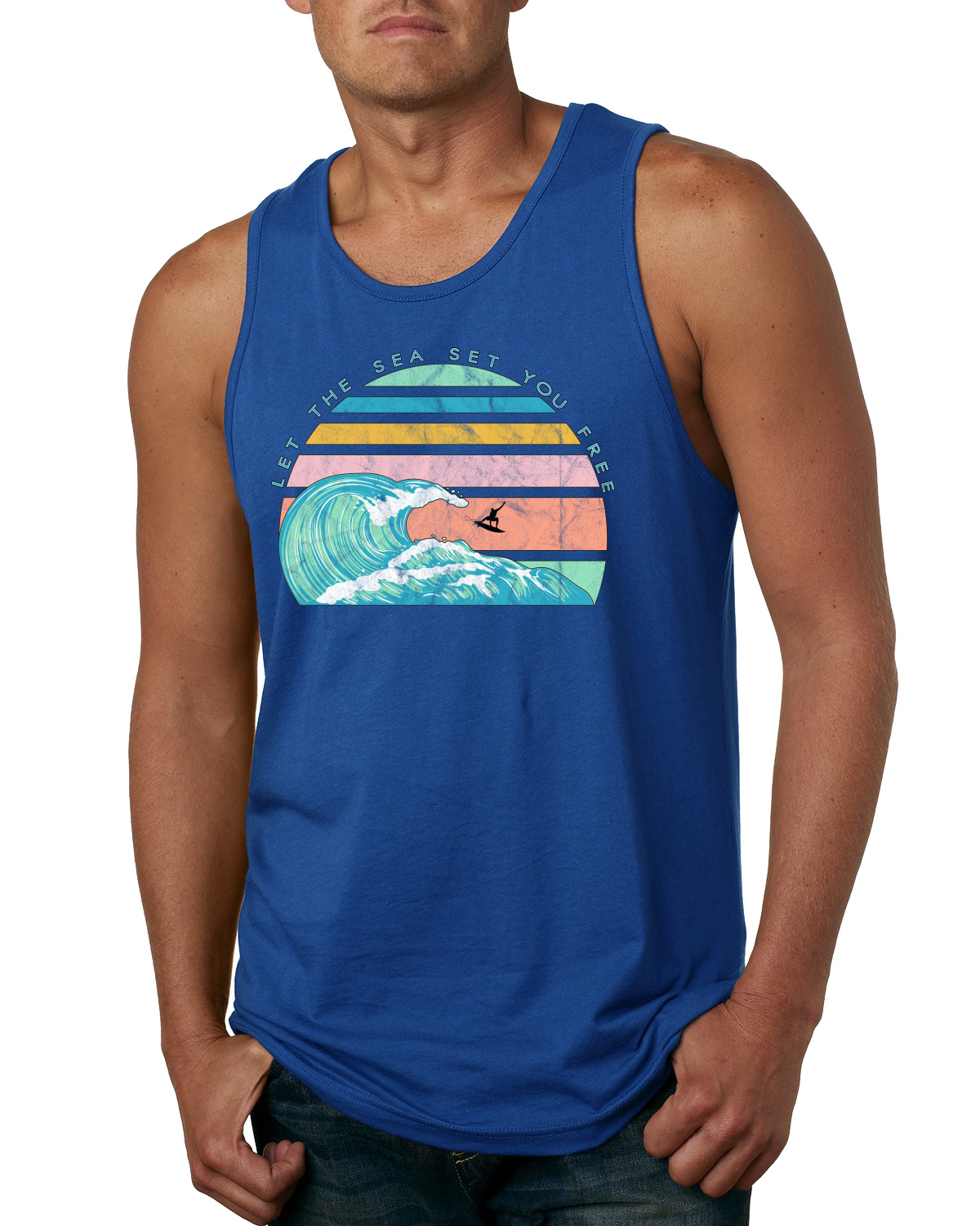 Camiseta sin mangas Retro Let The Sea Set You Free Outdoor para hombre - Imagen 7 de 8