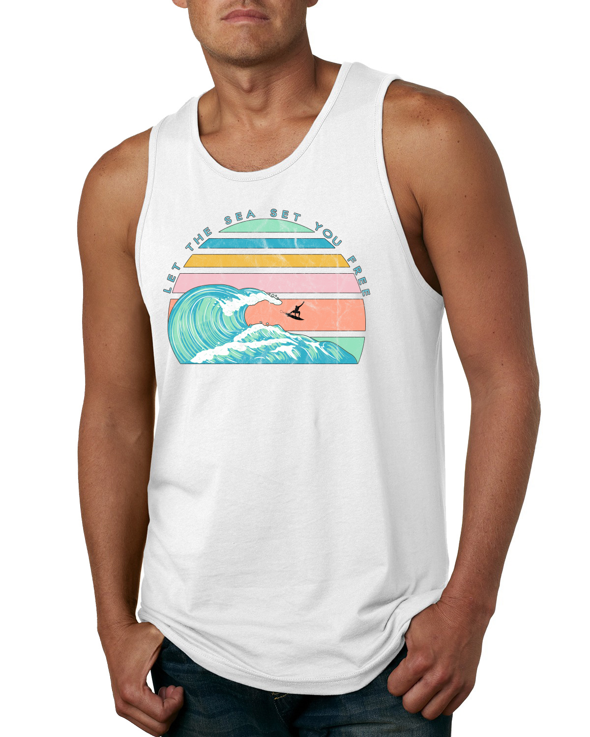 Camiseta sin mangas Retro Let The Sea Set You Free Outdoor para hombre - Imagen 8 de 8
