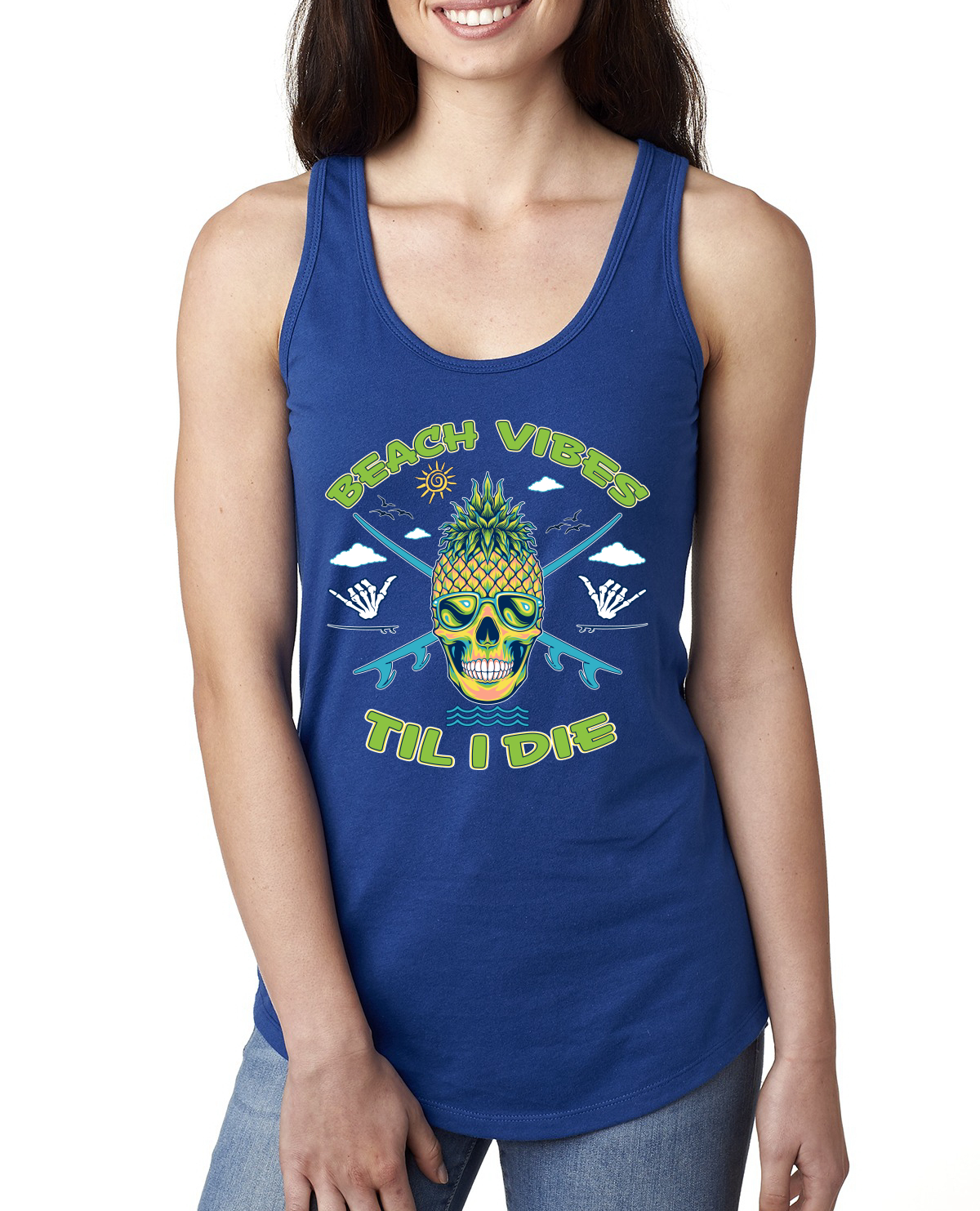 Beach Vibes Till Die Outdoor Ladies Racerback Tank Top - Picture 7 of 14