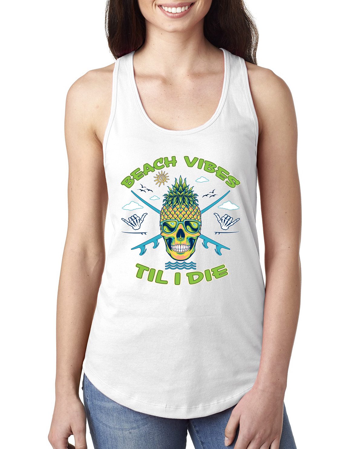 Beach Vibes Till Die Outdoor Ladies Racerback Tank Top - Picture 8 of 14