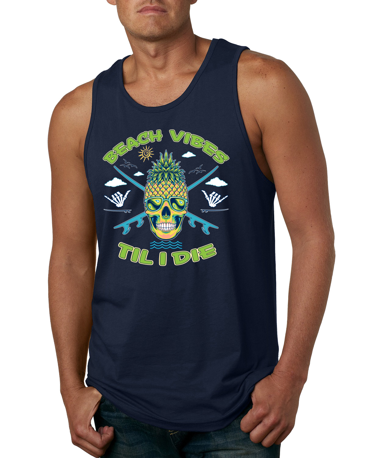 Camiseta sin mangas Beach Vibes Till Die exterior para hombre - Imagen 5 de 8