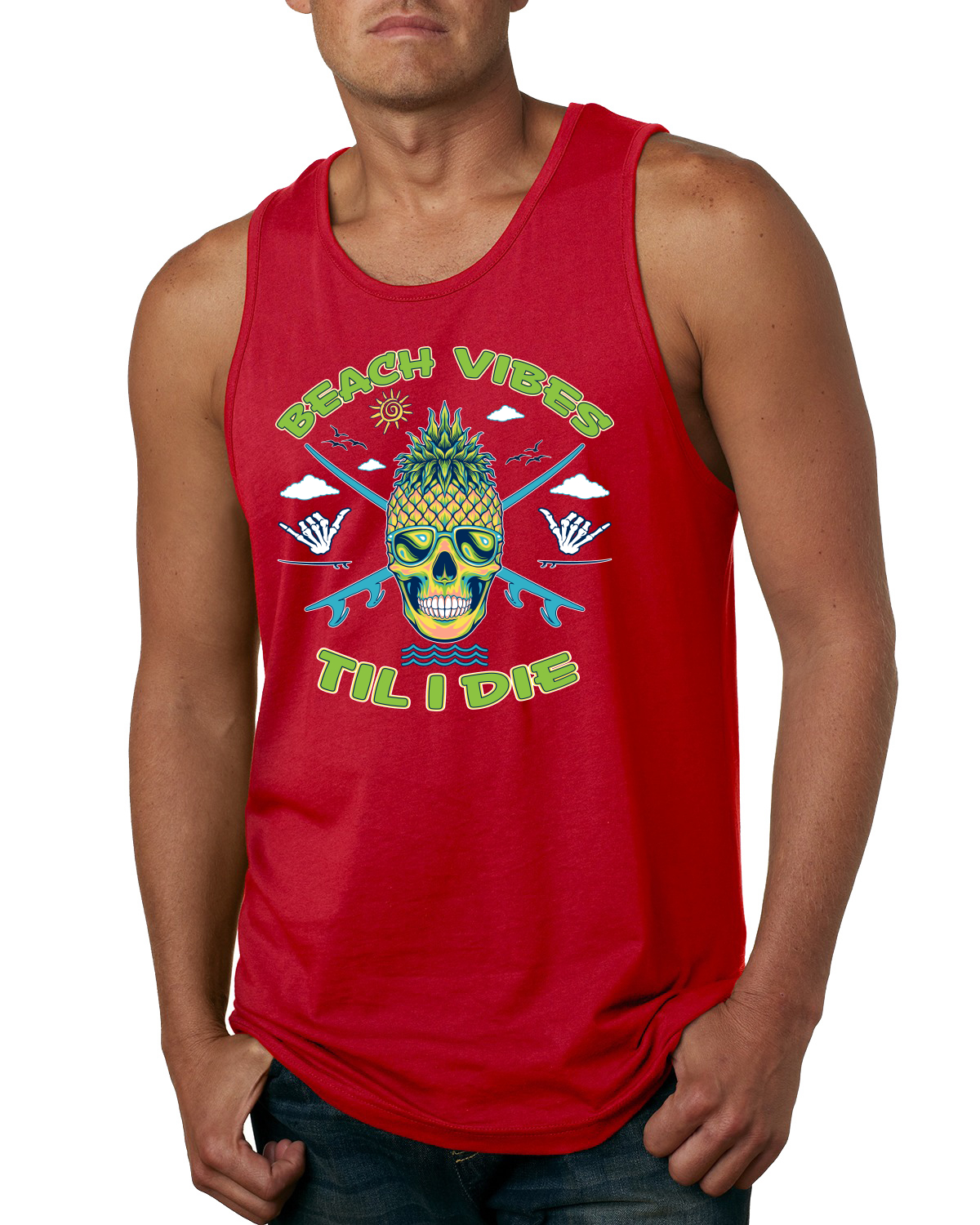 Camiseta sin mangas Beach Vibes Till Die exterior para hombre - Imagen 6 de 8