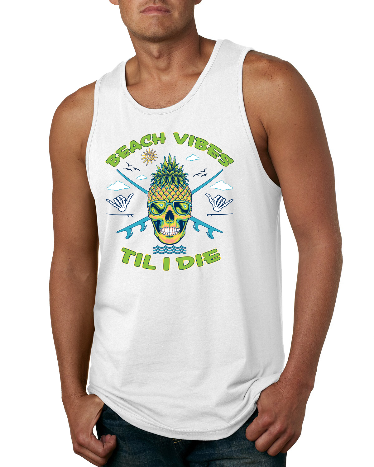 Camiseta sin mangas Beach Vibes Till Die exterior para hombre - Imagen 8 de 8