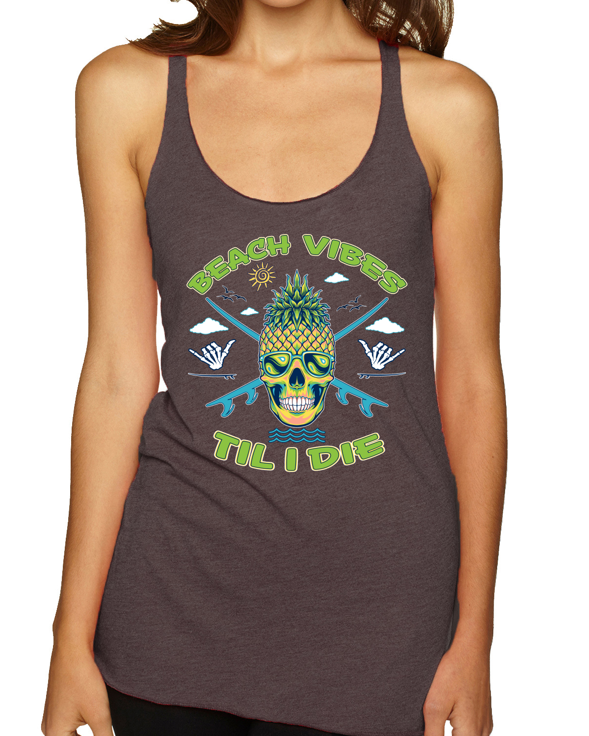 Beach Vibes Till Die Outdoor Tri-Blend Racerback Tank Top - Bild 2 von 15