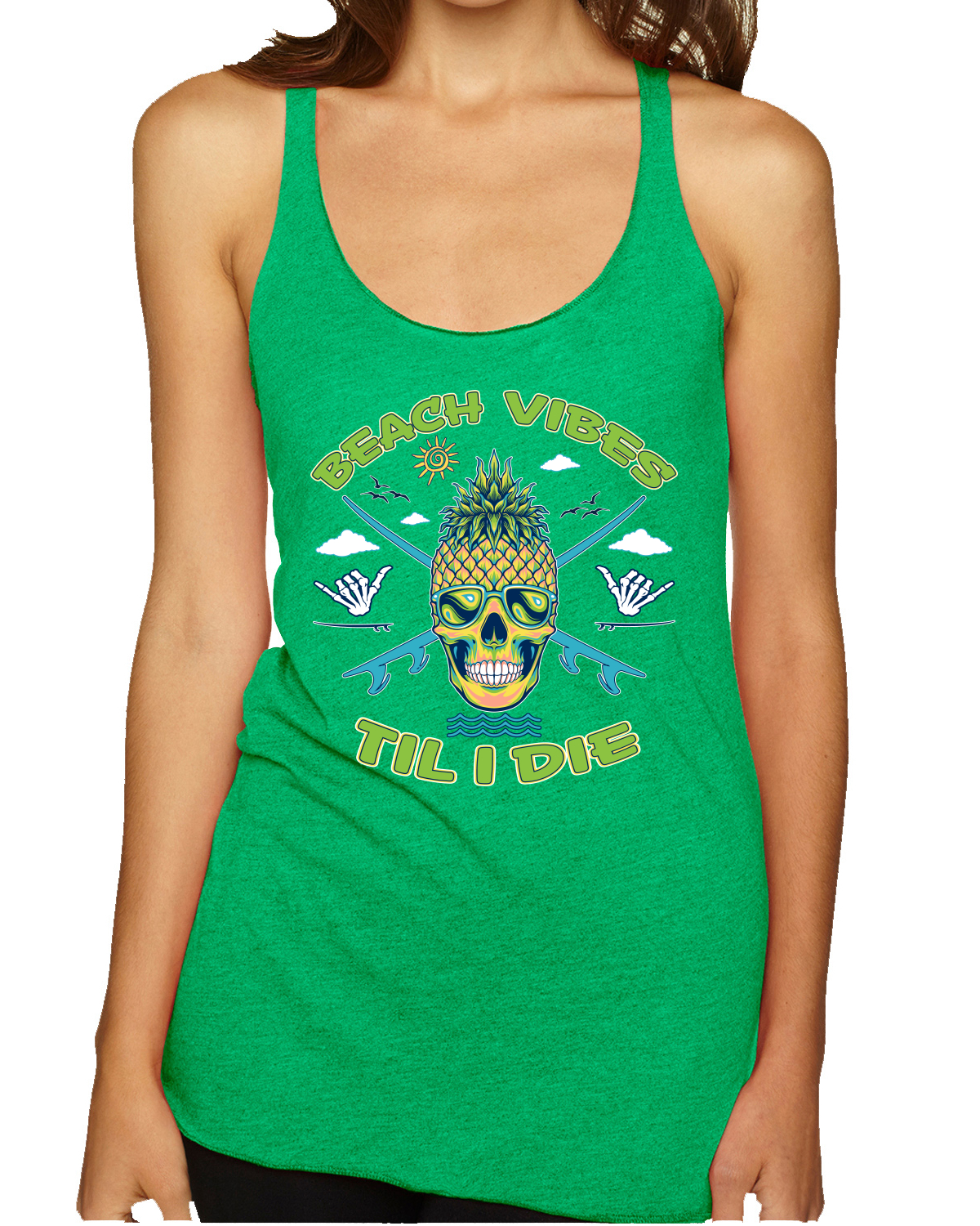 Beach Vibes Till Die Outdoor Tri-Blend Racerback Tank Top - Bild 5 von 15