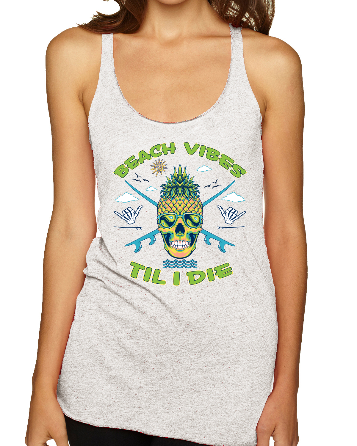 Beach Vibes Till Die Outdoor Tri-Blend Racerback Tank Top - Bild 6 von 15