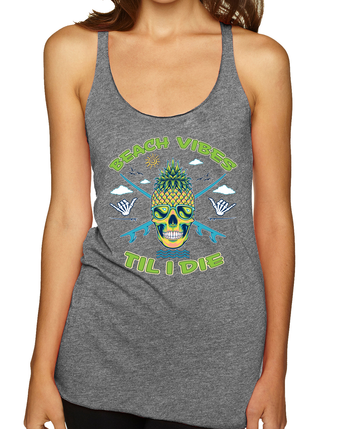 Beach Vibes Till Die Outdoor Tri-Blend Racerback Tank Top - Bild 7 von 15