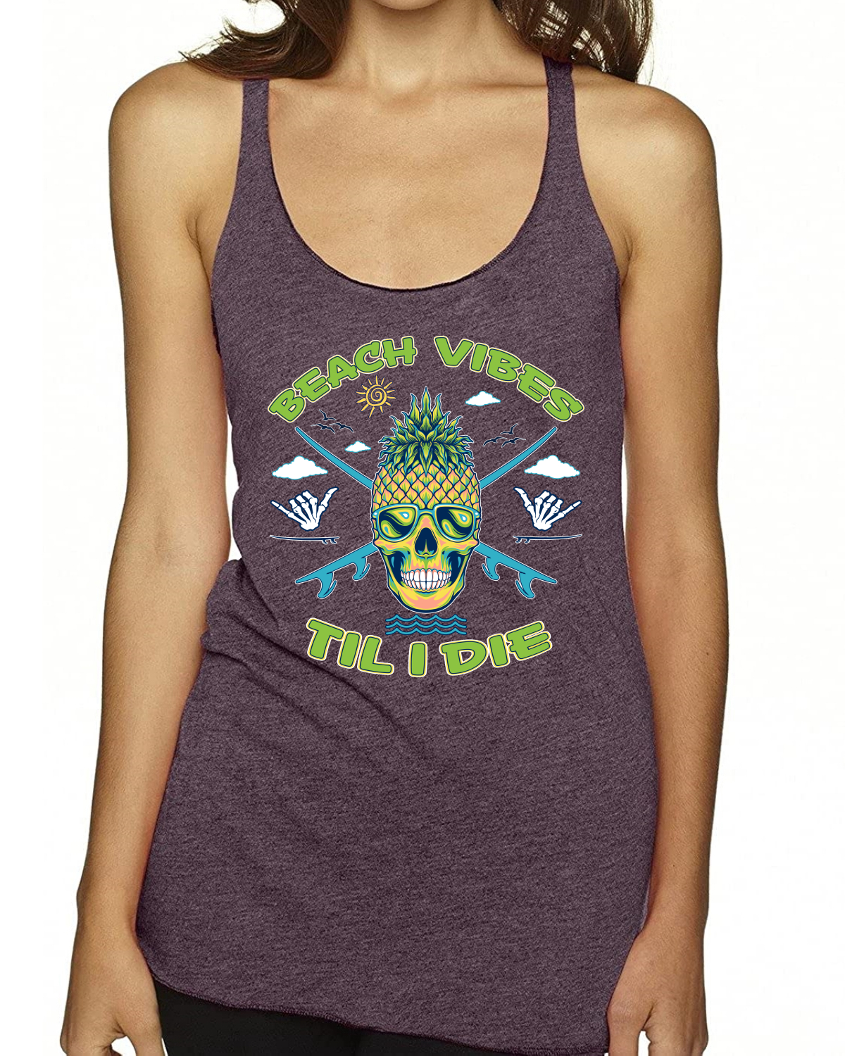 Beach Vibes Till Die Outdoor Tri-Blend Racerback Tank Top - Bild 15 von 15