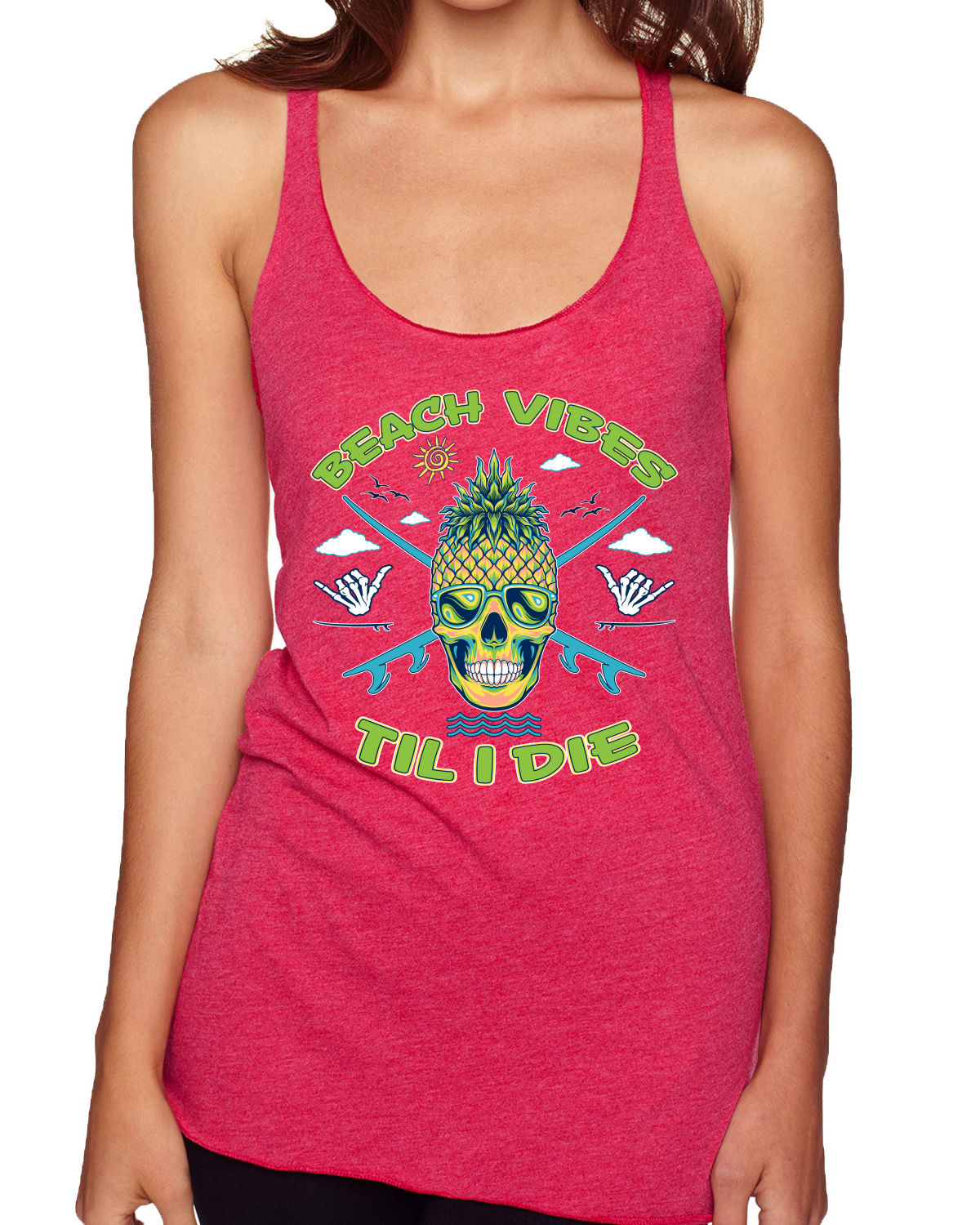 Beach Vibes Till Die Outdoor Tri-Blend Racerback Tank Top - Bild 13 von 15