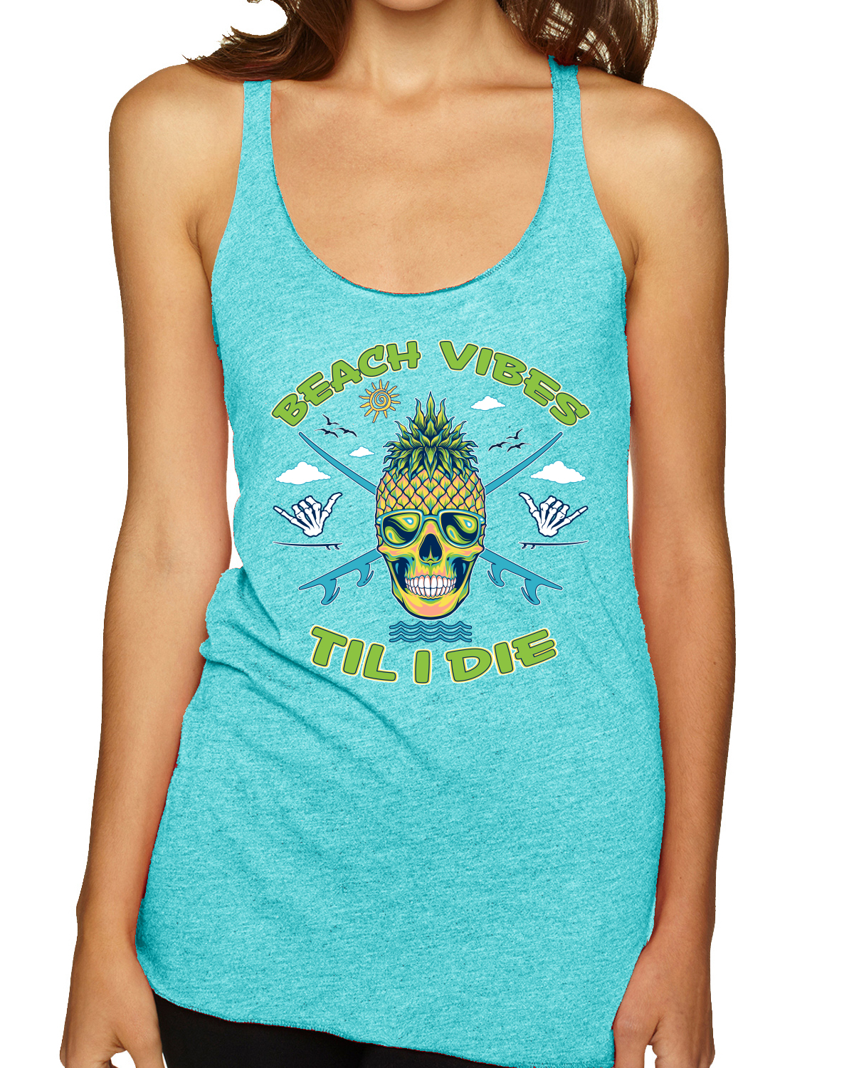 Beach Vibes Till Die Outdoor Tri-Blend Racerback Tank Top - Bild 4 von 15