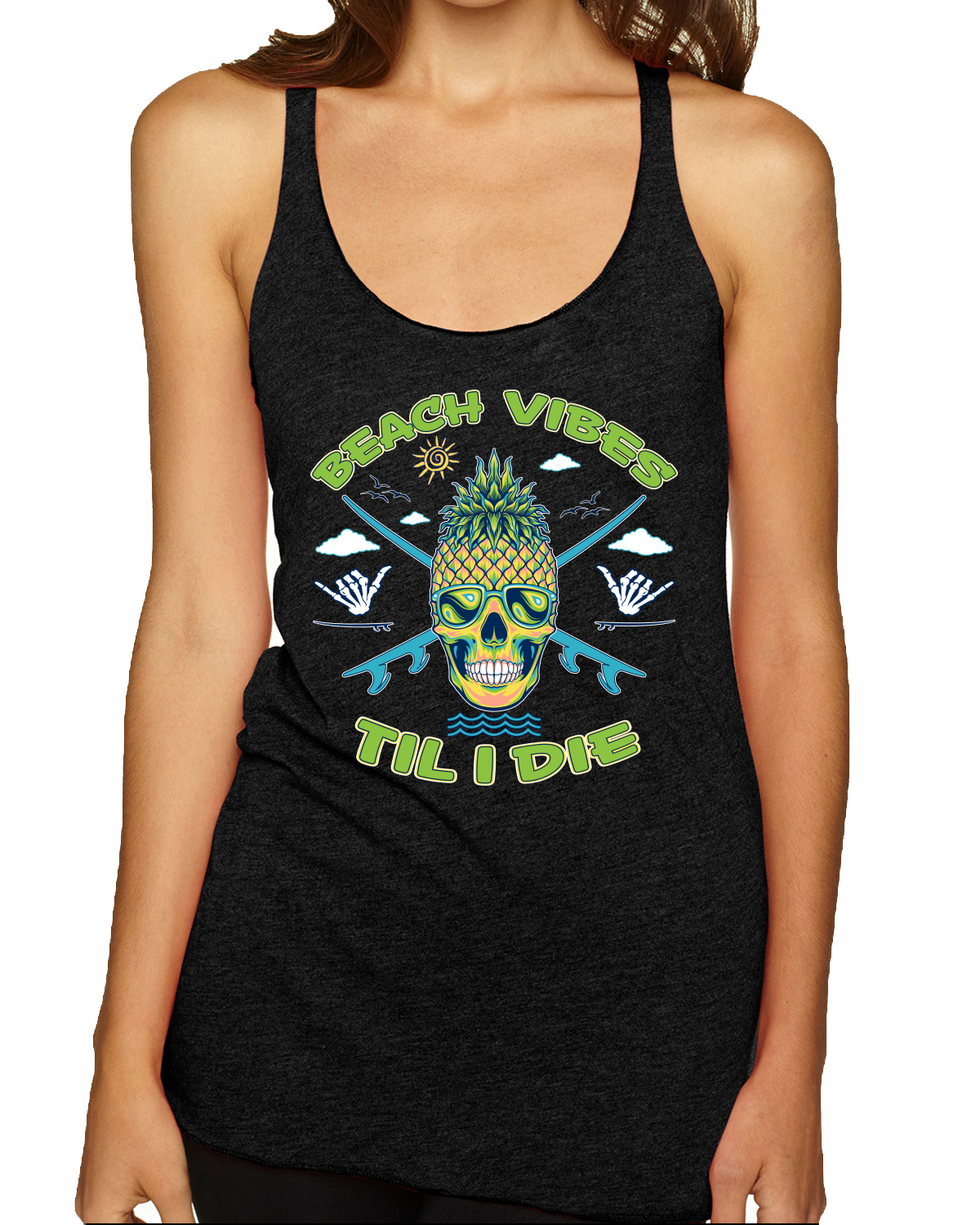 Beach Vibes Till Die Outdoor Tri-Blend Racerback Tank Top - Bild 8 von 15