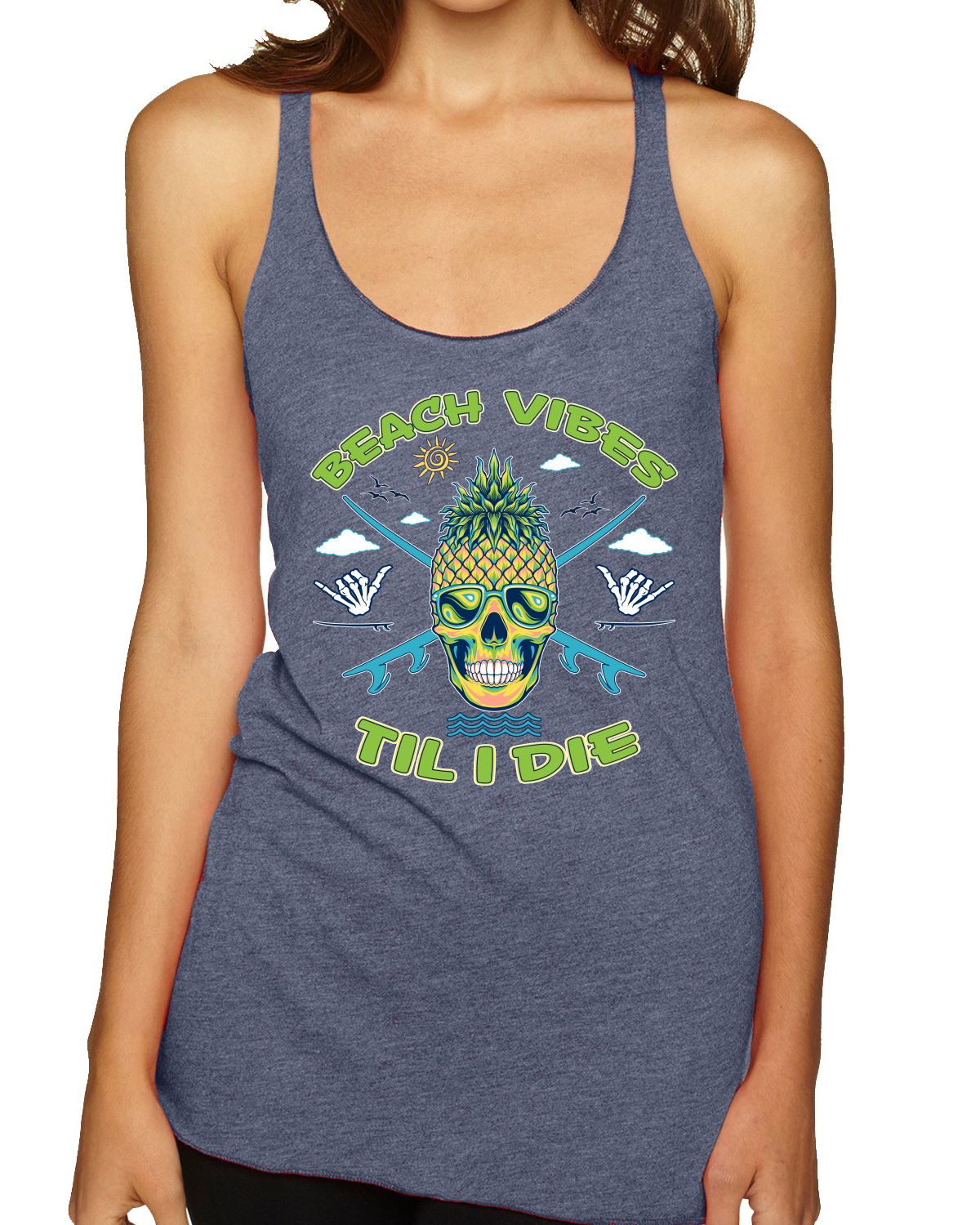 Beach Vibes Till Die Outdoor Tri-Blend Racerback Tank Top - Bild 9 von 15