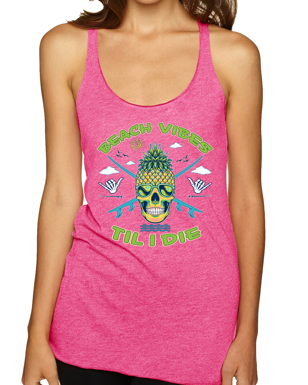 Beach Vibes Till Die Outdoor Tri-Blend Racerback Tank Top - Bild 14 von 15