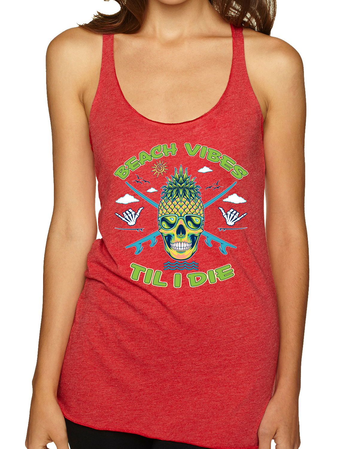 Beach Vibes Till Die Outdoor Tri-Blend Racerback Tank Top - Bild 10 von 15