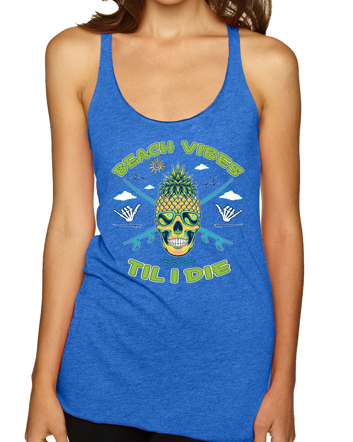 Beach Vibes Till Die Outdoor Tri-Blend Racerback Tank Top - Bild 11 von 15