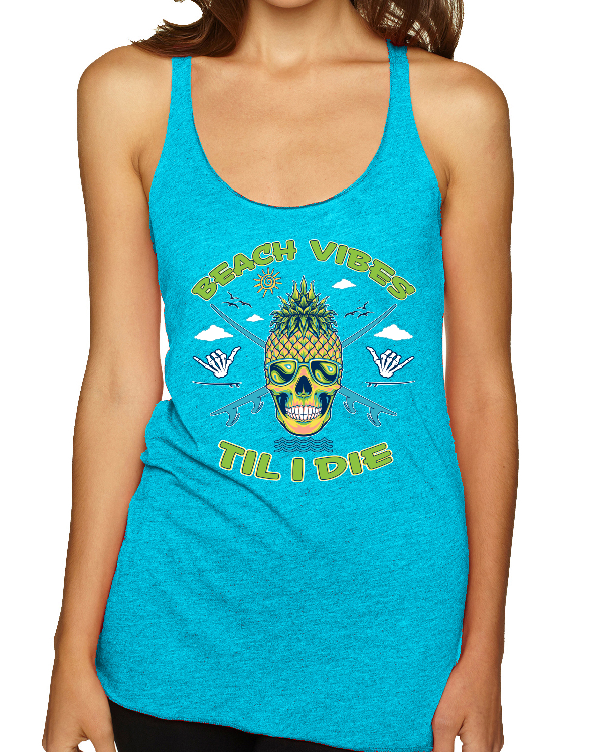 Beach Vibes Till Die Outdoor Tri-Blend Racerback Tank Top - Bild 12 von 15