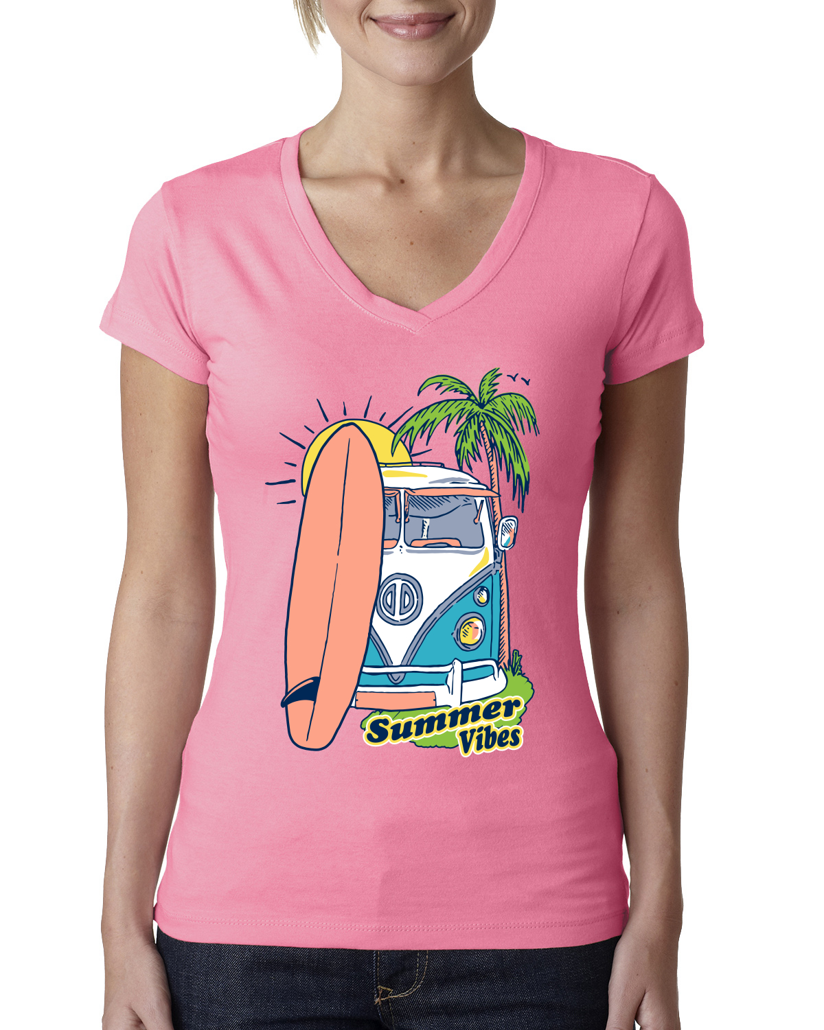 Beach Camp Surfen Sommer Vibes Outdoor Damen Junior Fit V-Ausschnitt T-Shirt - Bild 9 von 12